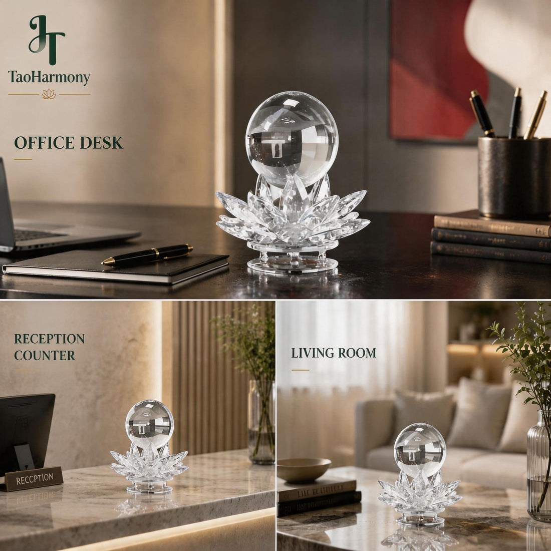 Clear Quartz Feng Shui Lotus Sphere | Five Element: Metal