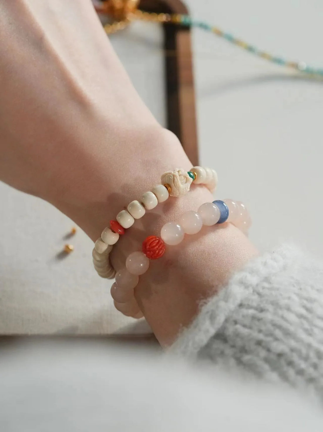 Heart Ripple · Chalcedony, Blue Crystal & Cinnabar Emotional Healing Bracelet