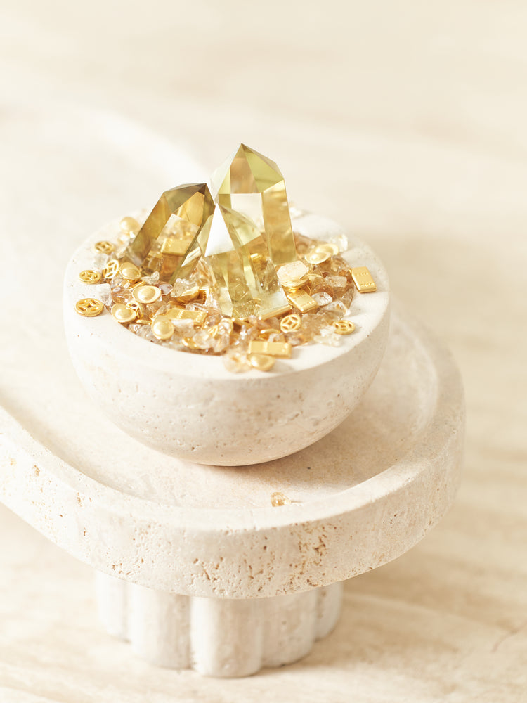 天然黄水晶聚宝盆摆件家居能量玄关办公室装饰开业暖居礼物