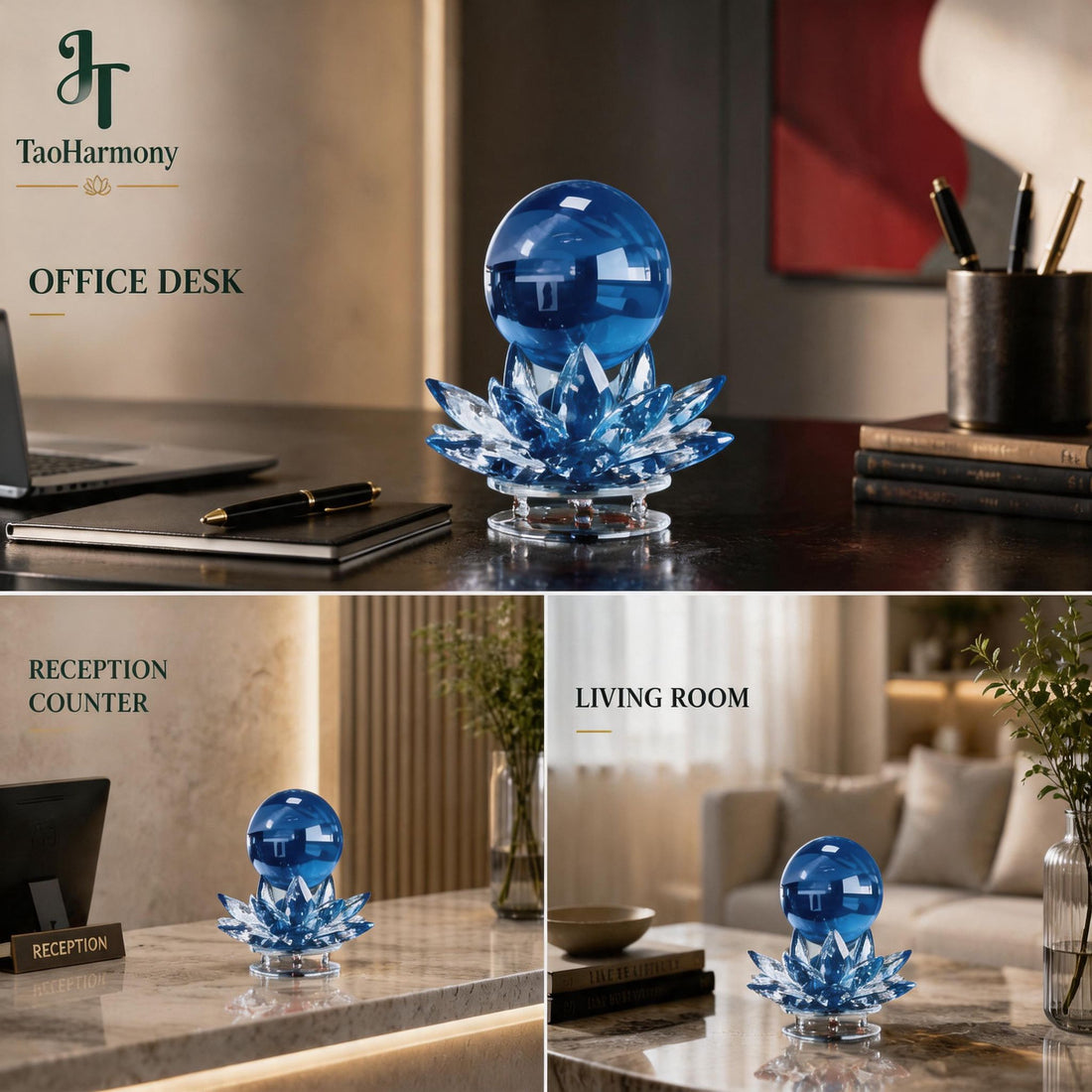 Blue Crystal Feng Shui Lotus Sphere | Five Element: Wood