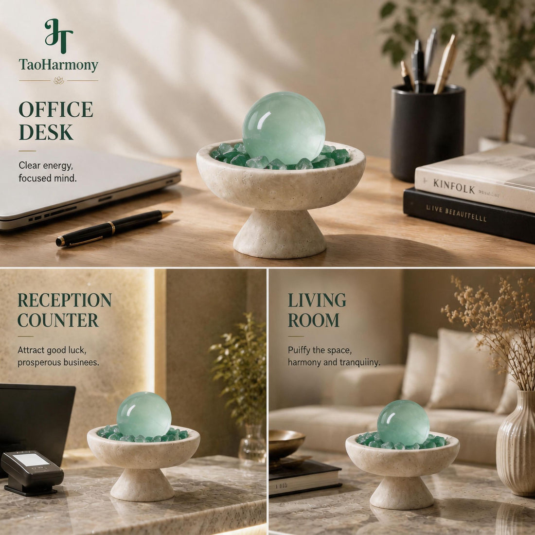 Light Green Fluorite Feng Shui Sphere Bowl | Five Element: Wood