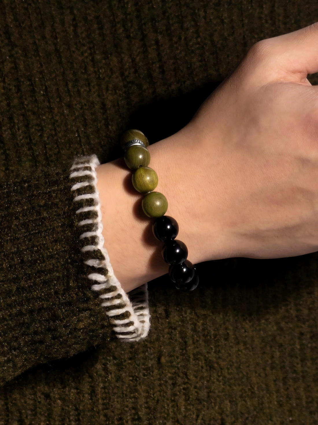 “Dual Guardian” Men's Bracelet — Wood & Obsidian Energy Balance for Grounded Strength