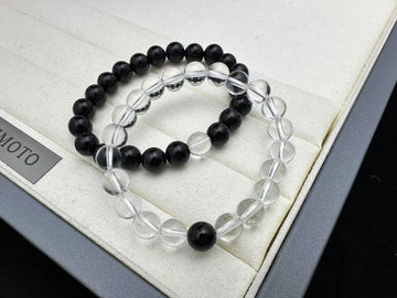 “Yin & Yang Balance” — His & Hers Black & Clear Quartz Bracelets for Harmonious Connection