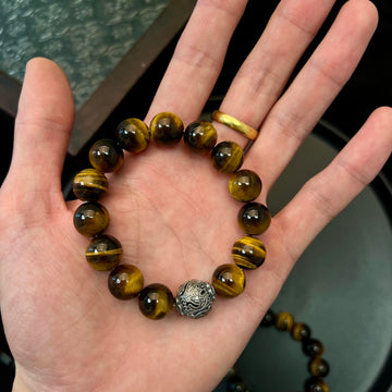"The Fiery Focus" — Men's Tiger Eye Bracelet with Silver Accent