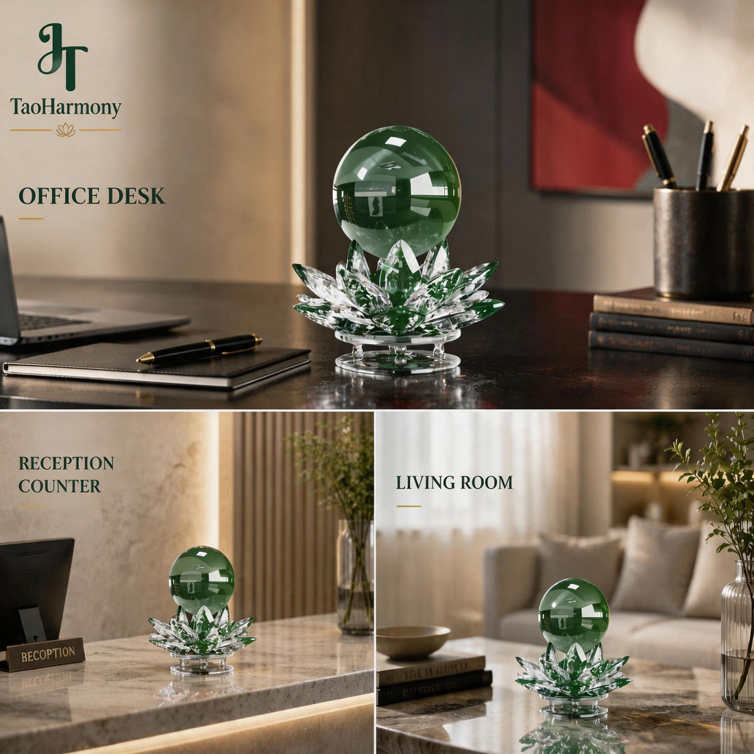 Green Crystal Feng Shui Lotus Sphere | Five Element: Wood