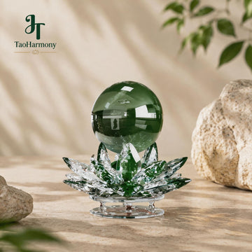 Green Crystal Feng Shui Lotus Sphere | Five Element: Wood