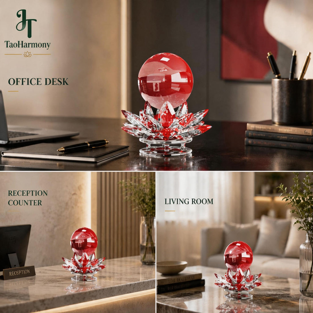 Red Crystal Feng Shui Lotus Sphere | Five Element: Fire