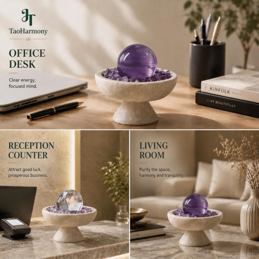 Purple Fluorite Feng Shui Sphere Bowl | Five Element: Fire