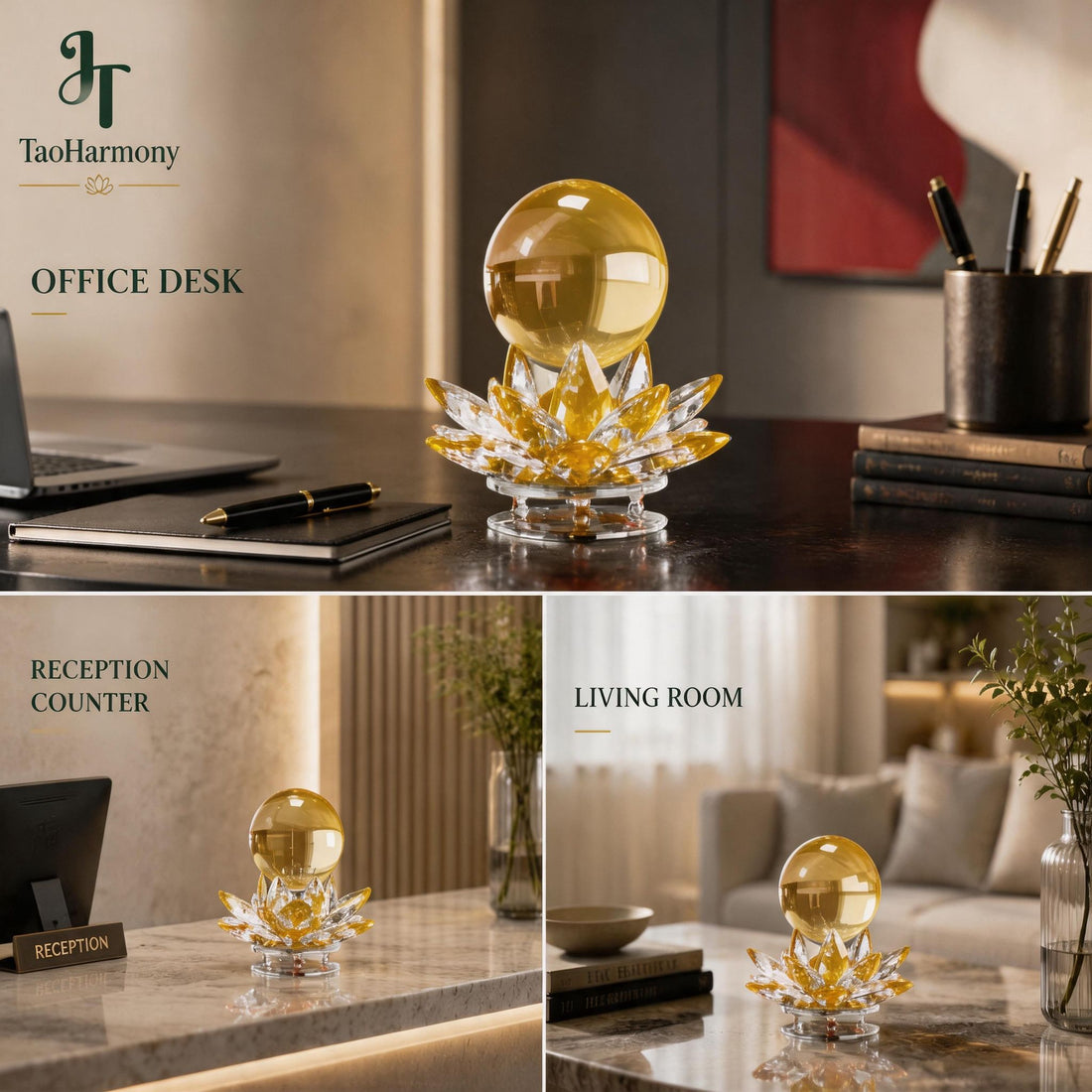 Yellow Crystal Feng Shui Lotus Sphere | Five Element: Earth