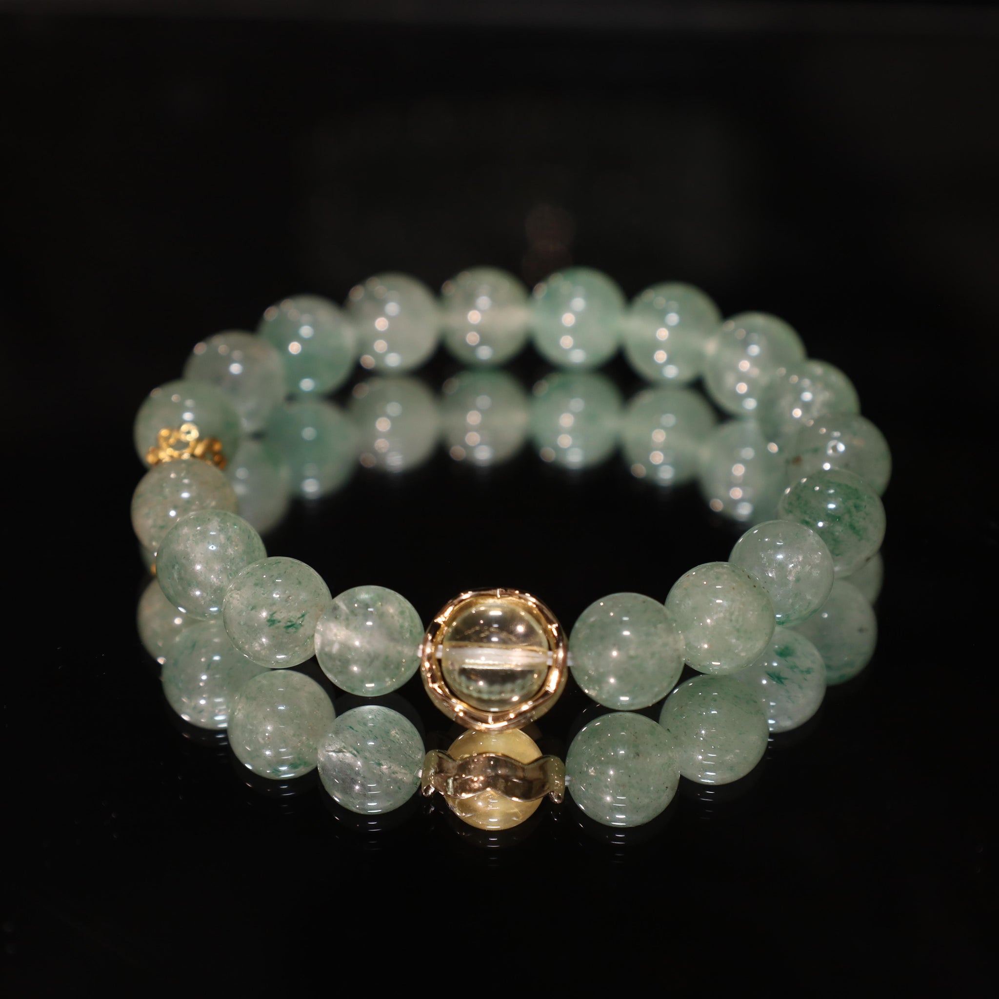Luminous Poise · Green Strawberry & Lemon Quartz Energy Bracelet | Circle of Insight & Opportunity